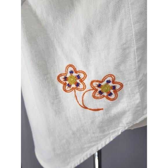 Pilcro Shirt Womens Medium White Cotton Linen Embroidered Button Up Boho Floral - Picture 8 of 16